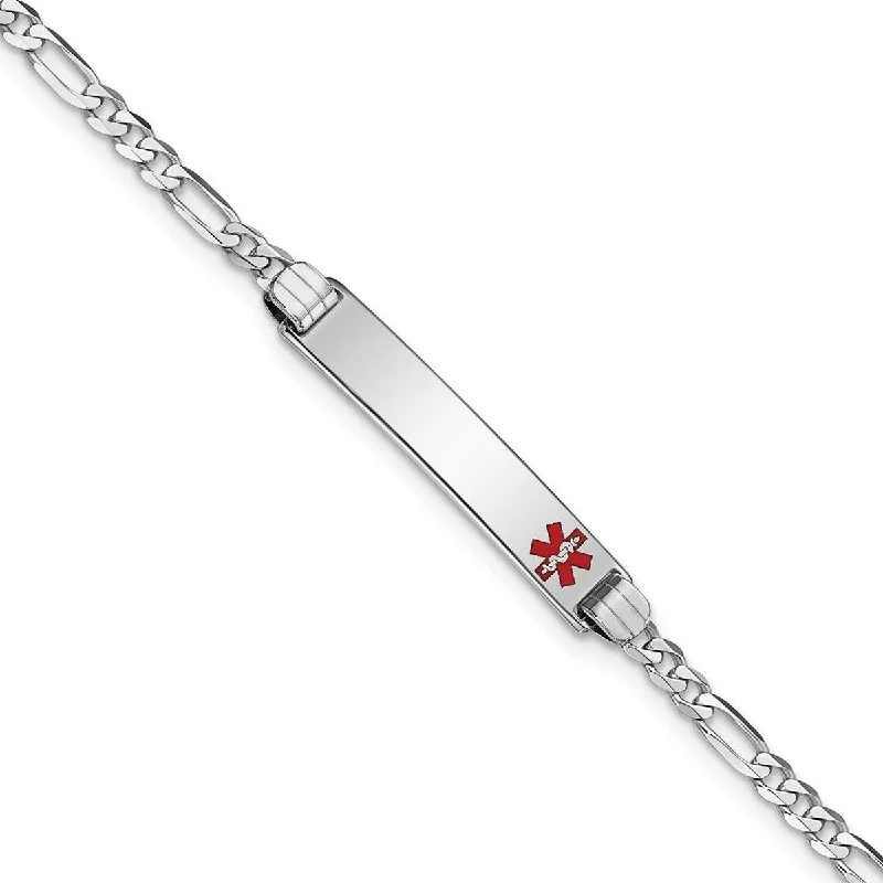 Hawk feather bangles-Curata 5.2mm 14k White Gold Engravable Medical Red Enamel Figaro Link ID Bracelet