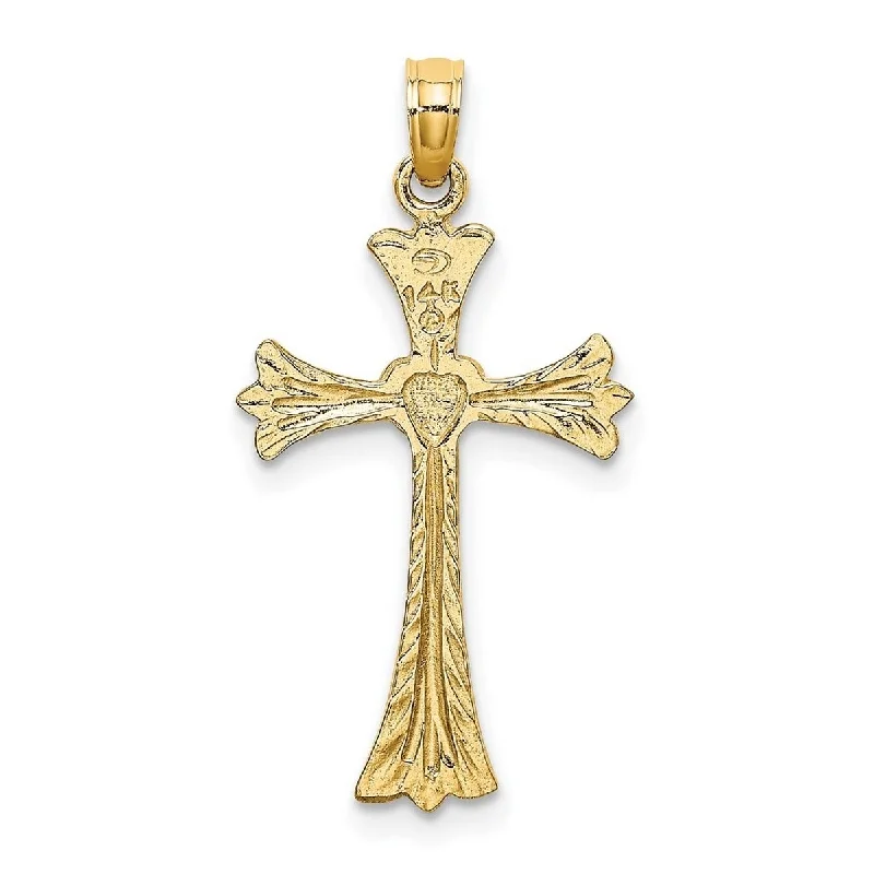 Quartz healing necklaces-Curata 14k Yellow Gold 18" Textured Cross With Engraveable Heart Necklace - 15mmx23.4mm