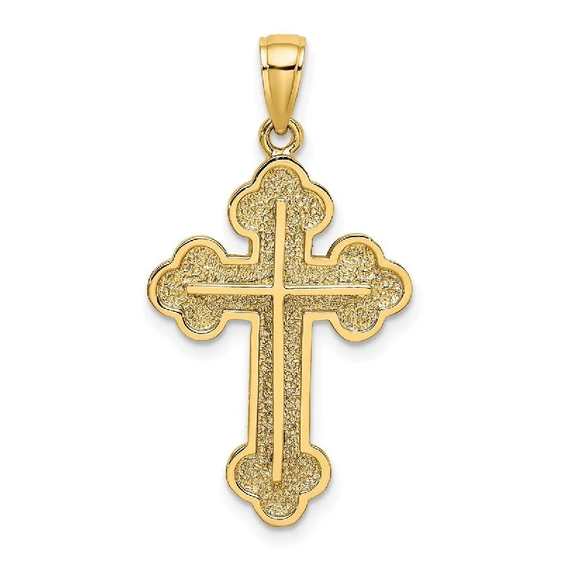 Heavy collar necklaces-Curata 14k Yellow Gold Textured Budded Cross Necklace 18mm x 26mm