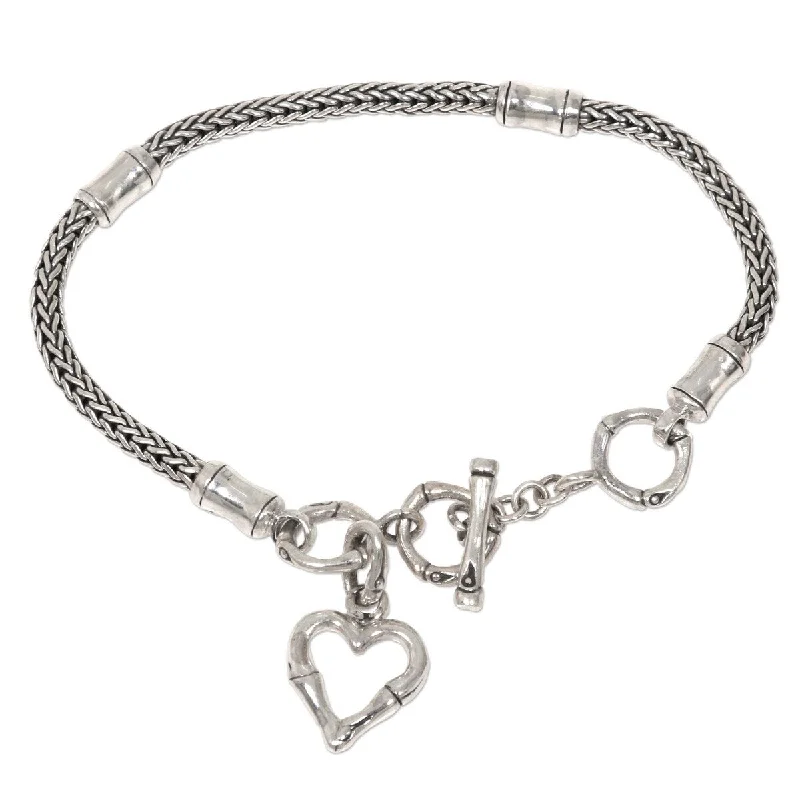 Smooth form bangles-NOVICA Bamboo Heart, Sterling silver charm bracelet