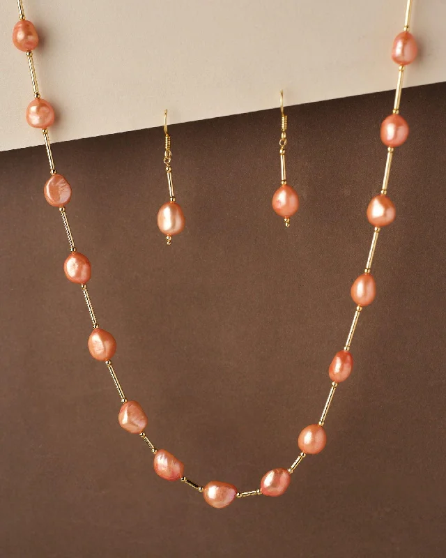 Floating stone necklaces-Fancy Orange Pearl Necklace Set