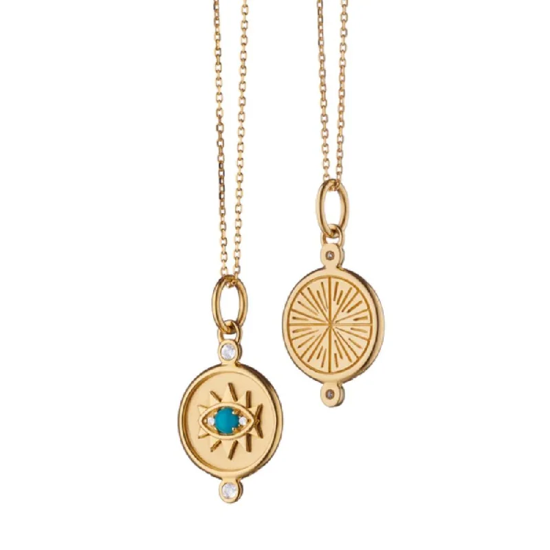 Multi-birthstone necklaces-Monica Rich Kosann Mini "Protect" Evil Eye Charm Necklace in 18K Yellow Gold