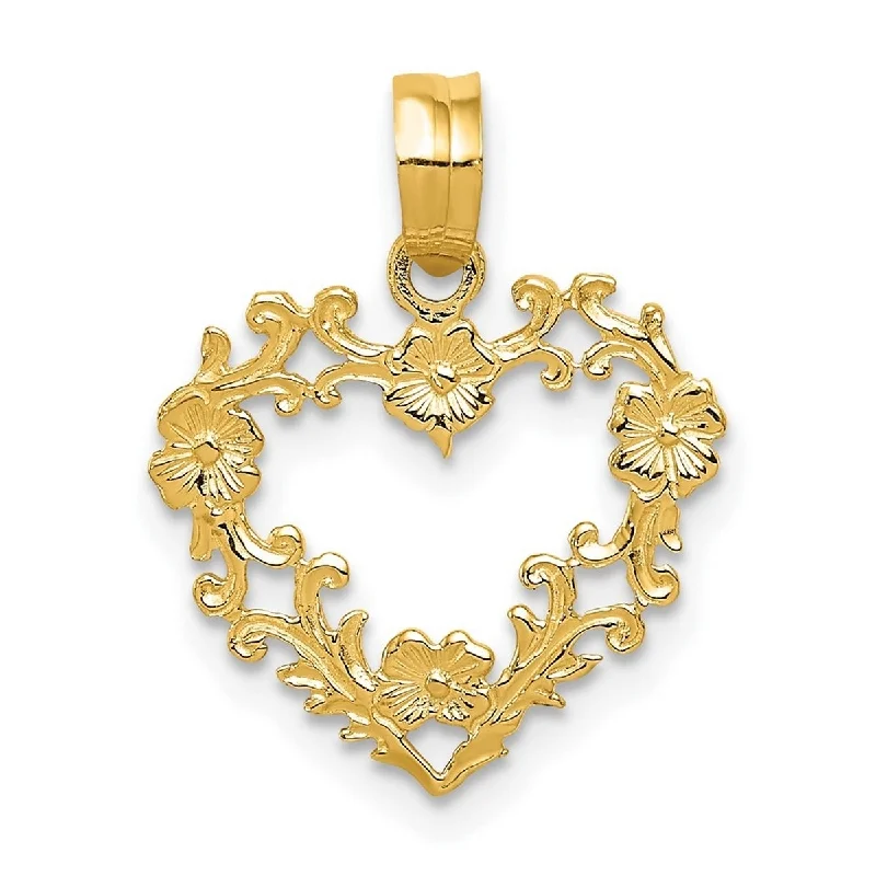 Bold gem necklaces-Curata 14k Yellow Gold 18" Polished Filigree Floral Cut-Out Heart Pendant Necklace - 15x19.1mm