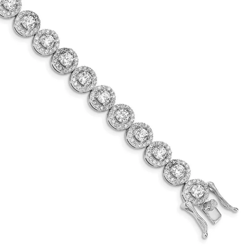 Slim pearl bangles-Curata 925 Sterling Silver Rhod Plated CZ Cubic Zirconia Simulated Diamond Tennis Bracelet 7.5 Inch