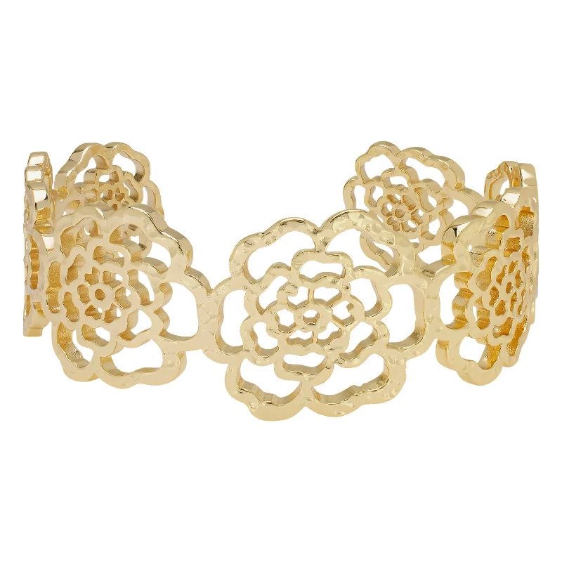 Coil charm bangles-Victoria Townsend Yellow Gold Plated Flower Cuff Bracelet