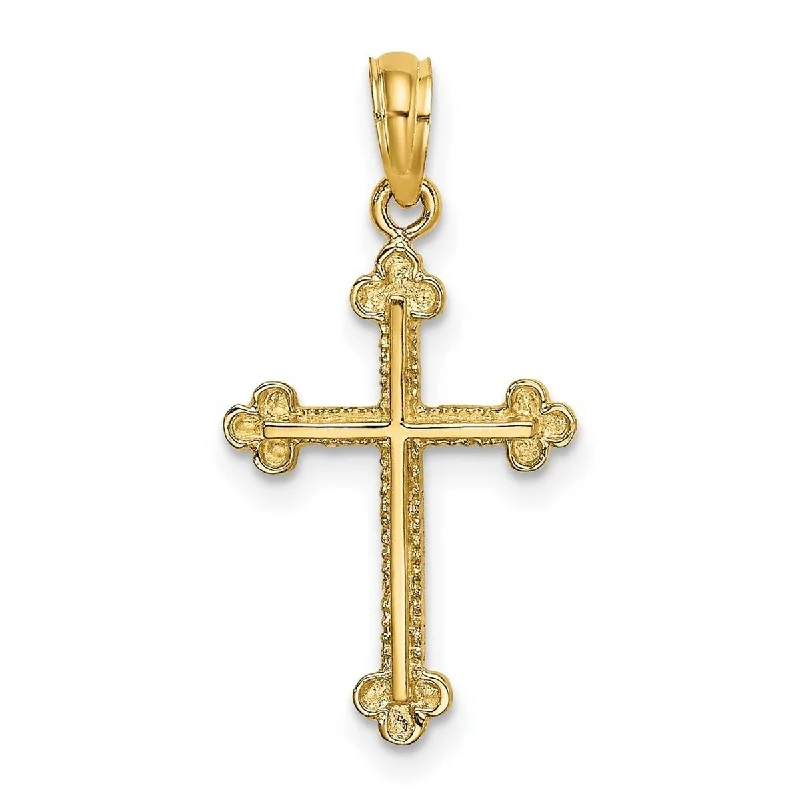 Ethnic tassel necklaces-Curata 14k Yellow Gold Beaded Budded Cross Pendant Necklace 14mm x 19mm