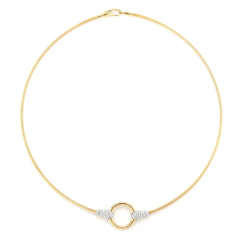 Wide bib necklaces-14k Gold Open Circle Necklace with Pave Diamond Accents