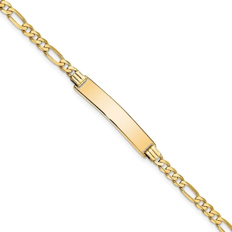 Snap clasp bangles-Curata 6.2mm 14k Yellow Gold Engravable Flat Figaro Link ID Bracelet