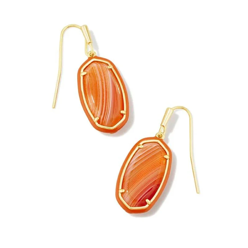 Tide design earrings-Kendra Scott | Dani Gold Enamel Frame Drop Earrings in Orange Banded Agate