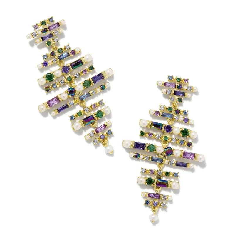 Cosmic glow earrings-Kendra Scott | Madelyn Statement Gold Earrings in Multi Mix