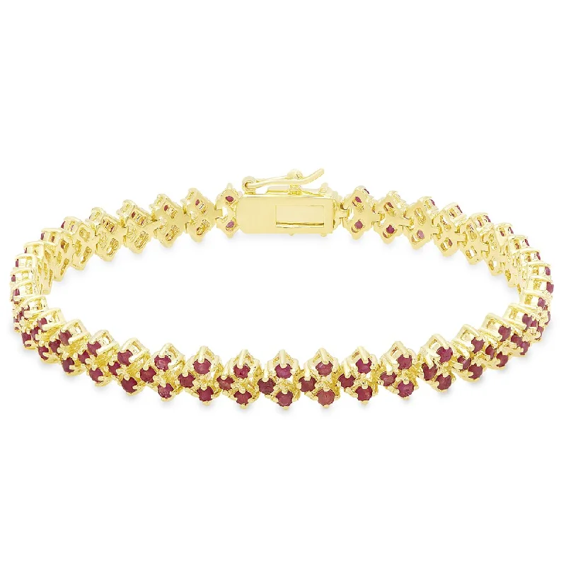 Reef knot bangles-Dolce Giavonna Gold Overlay Ruby Three Row Bracelet