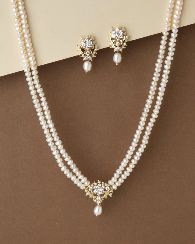 Nine-strand necklaces-Floral Pearl Necklace Set