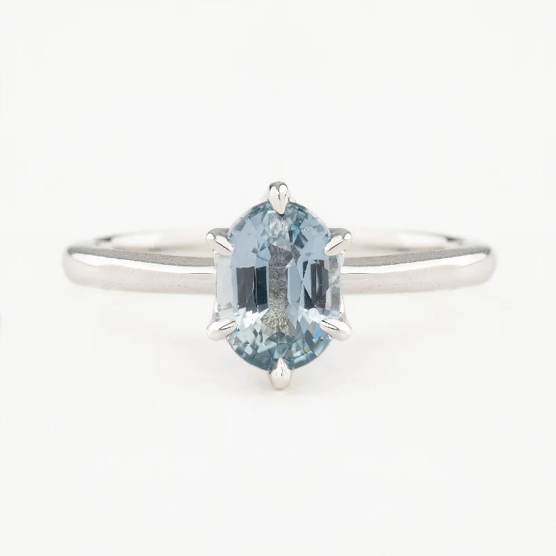 Art deco engagement rings-Floryn Ring 1.37ct Light Blue Oval Unheated Sapphire, 14K White Gold (One of a kind)