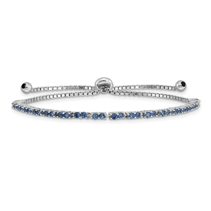 Glittering crystal bangles-Curata 925 Sterling Silver Rhodium Plated September Blue CZ Cubic Zirconia Simulated Diamond Adj Bracelet