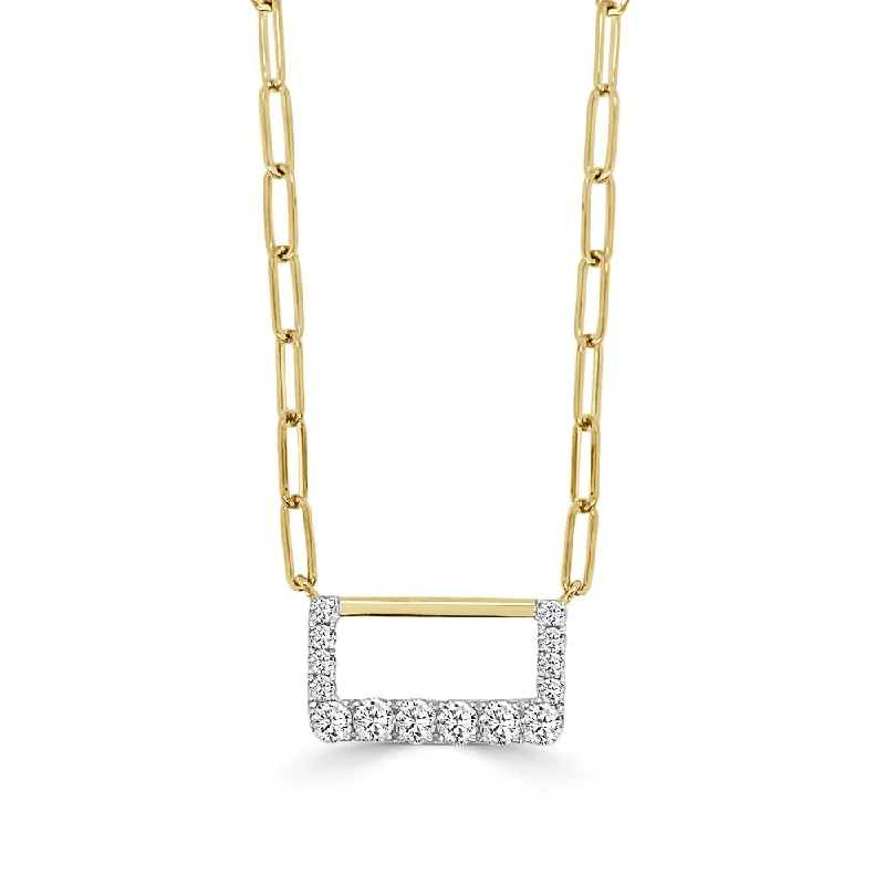 Tribal coin necklaces-14k Gold Two-Tone Small Rectangular Shape Half Diamond Necklace