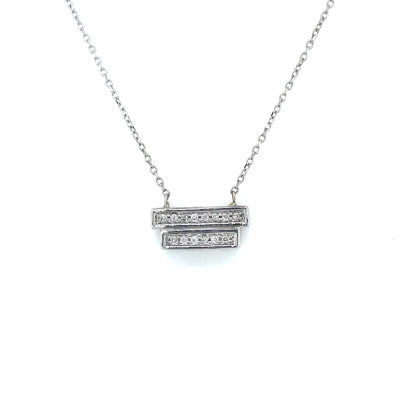 Fine beaded necklaces-Estate 14k White Gold and Diamond Rectangle Pendant Necklace