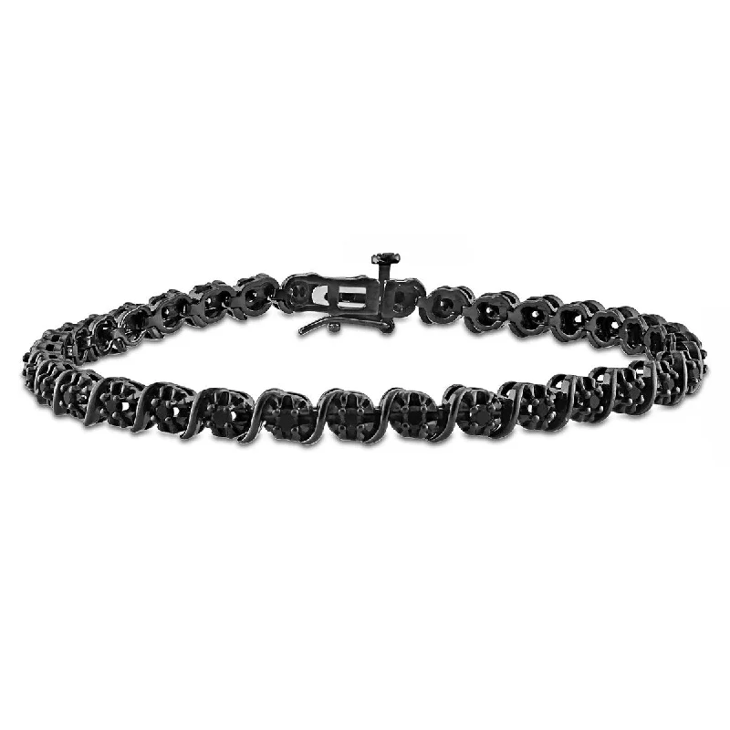 Glossy link bangles-Miadora 1ct TW Black Diamond Tennis Bracelet in Sterling Silver with Black Rhodium