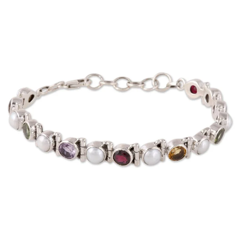 Glossy enamel bangles-NOVICA Pure Chic, Multi-gemstone tennis bracelet