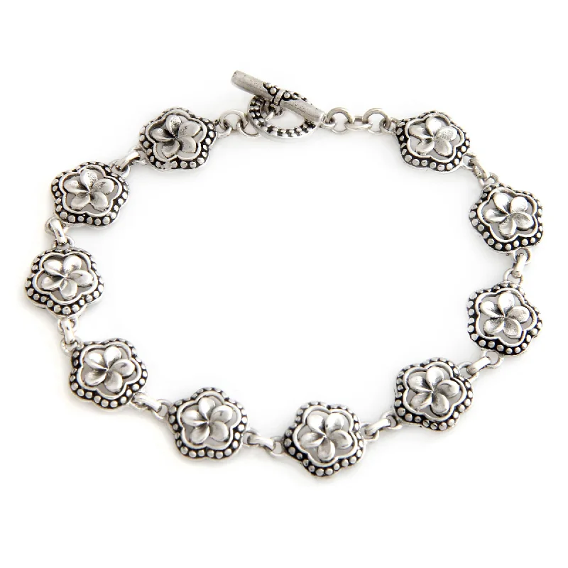 Stellar theme bangles-Handmade Sterling Silver 'Loyal Frangipani' Bracelet (Indonesia)