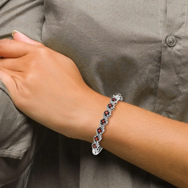 Fox motif bangles-Curata 63.1mm 925 Sterling Silver Rhodium Plated Garnet Hinged Cuff Stackable Bangle Bracelet