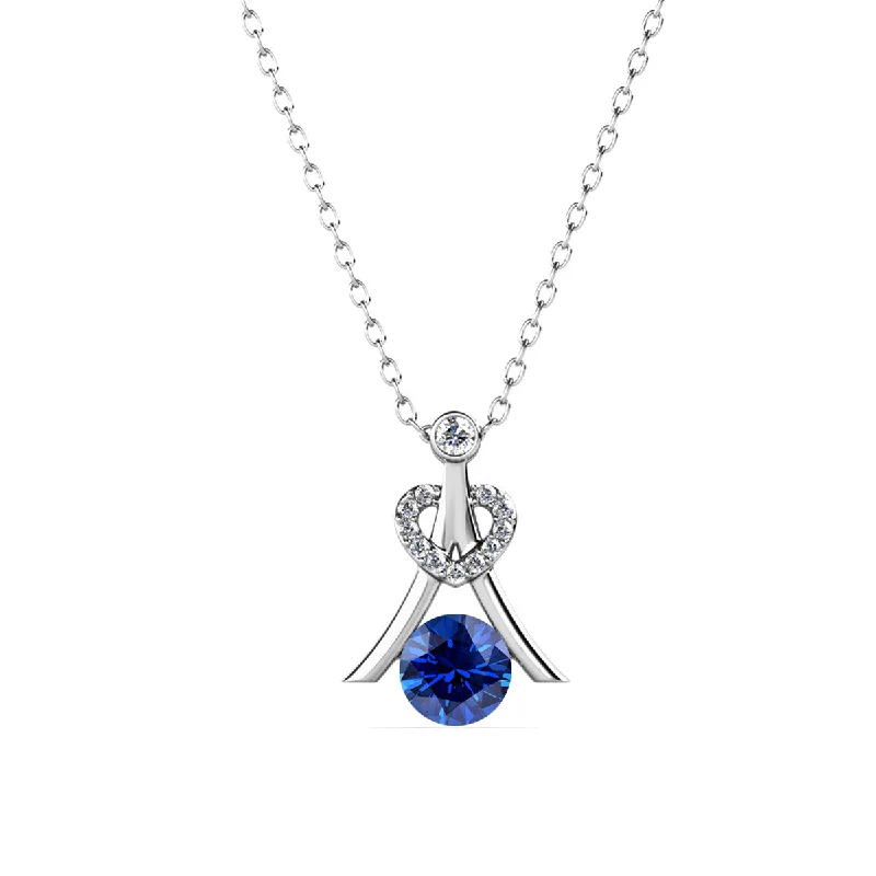 Smooth pendant necklaces-Serenity September Birthstone Sapphire Necklace 18k White Gold Plated Silver Necklace with Round Cut Swarovski Crystals