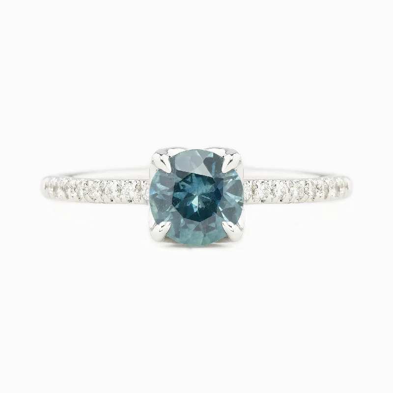 Classic gold engagement rings-Maria Ring 1.03ct Round Blue Montana Sapphire, 14K White Gold (One of a kind)