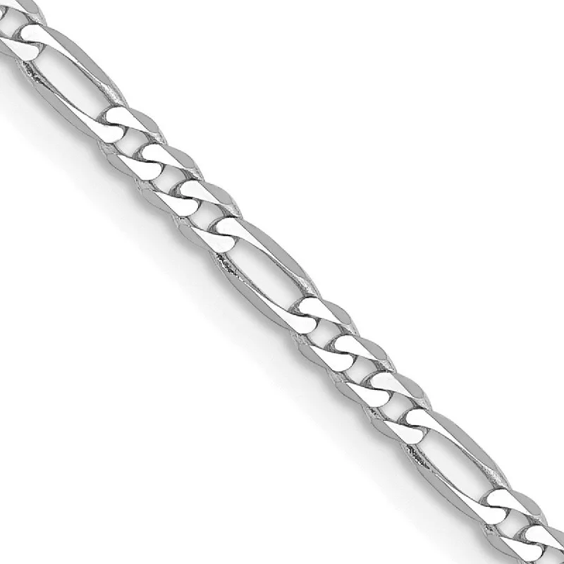 Sleek design bangles-Curata 14k White Gold Solid Polished Engravable 2.4mm Flat Figaro Chain Bracelet Lobster Claw