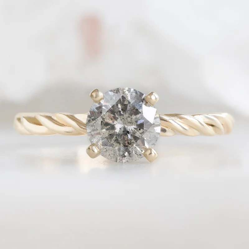 Wide geometric engagement rings-The Braided Ring | 1.01ct Round Salt and Pepper Diamond in 14K Yellow Gold