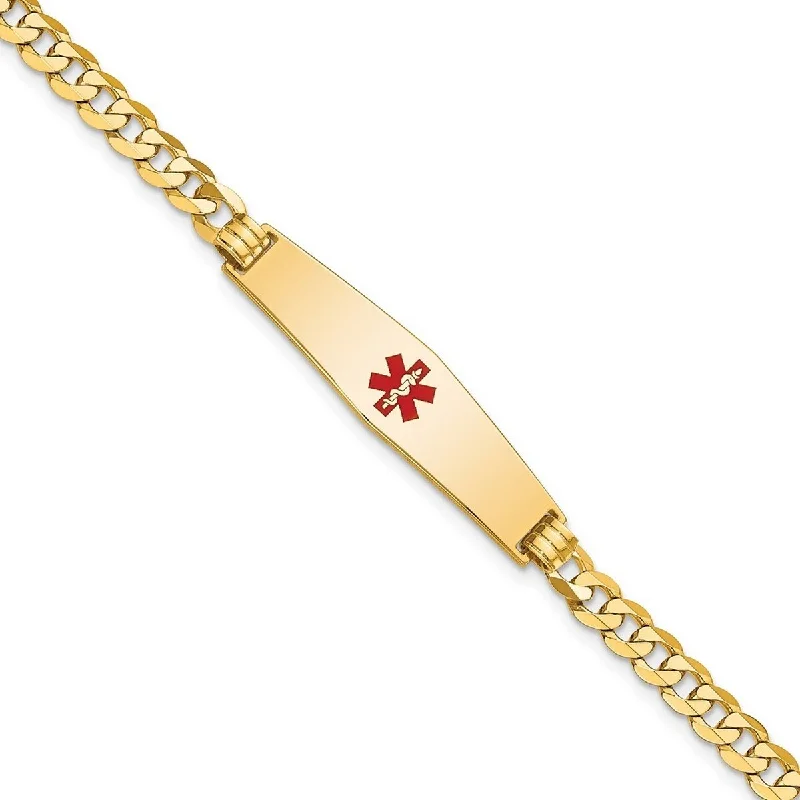 Linen cord bangles-Curata 8.5mm 14k Engravable Medical Soft Diamond Shape Red Enamel Flat Curb Link ID Bracelet