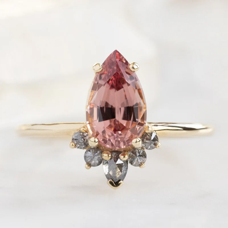 Bamboo design engagement rings-The Aster Ring | 1.59ct Pear Garnet in 14K Yellow Gold