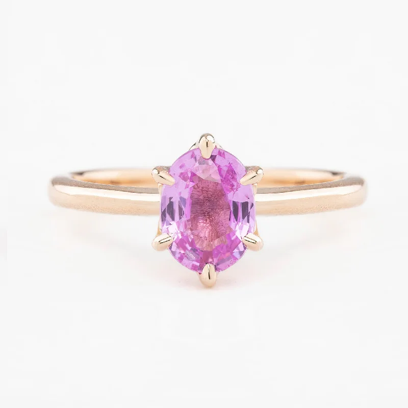 Geometric cut engagement rings-Floryn Ring 1.23ct Oval Pink Sapphire, 14K Rose Gold (One of a kind)