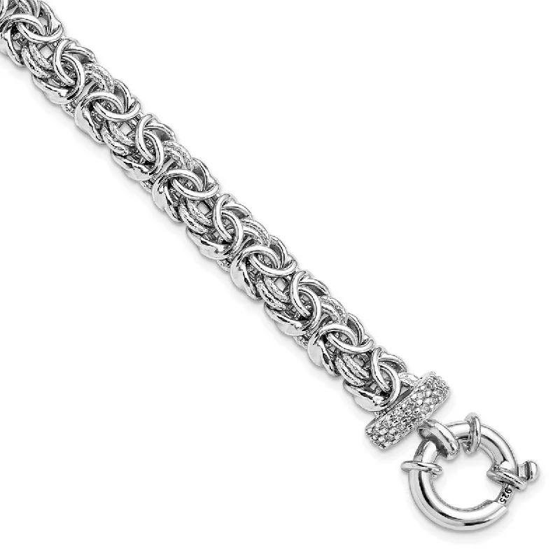 Reef knot bangles-Curata 925 Sterling Silver Spring Ring Polished and Textured CZ Cubic Zirconia Simulated Diamond Bracelet 7.5 Inch