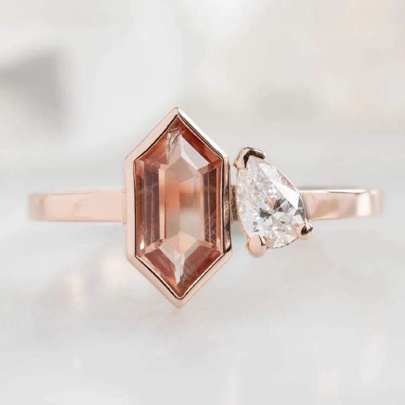 Light wood engagement rings-The You and Me Ring | 0.60ct Hexagon Sunstone in 14K Rose Gold