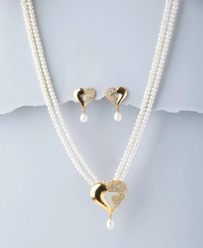 Glossy enamel necklaces-Heart Real Pearl Necklace Set