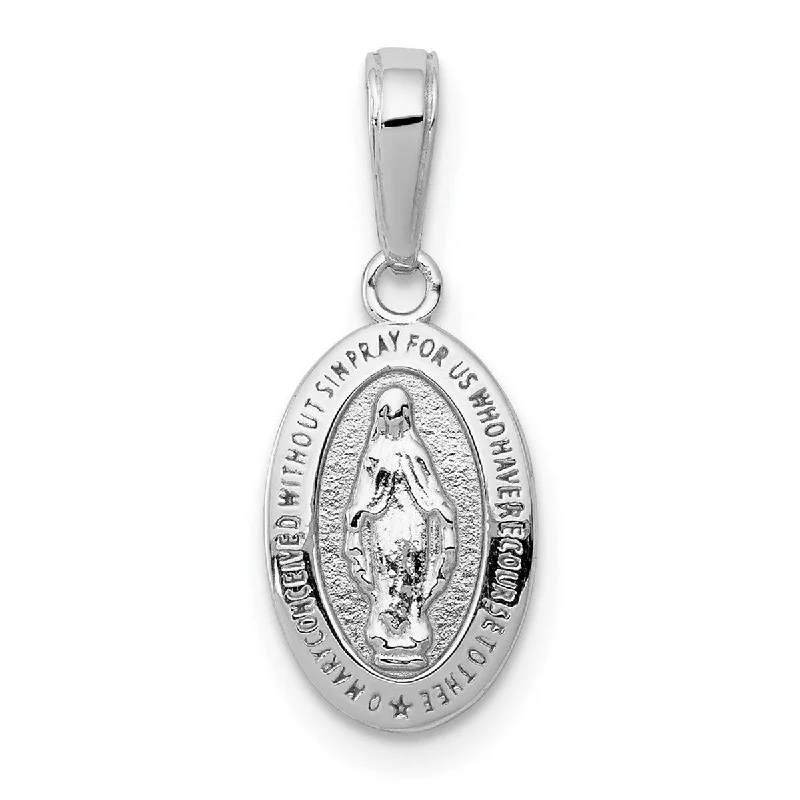 Rustic style necklaces-Curata 14k White Gold 18" 21x8mm Small Miraculous Medal Pendant Necklace