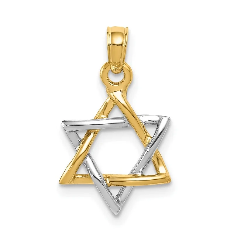 Bright name necklaces-Curata 10k Two-tone Gold 18" Small Polished Star of David Pendant Necklace (12mm x 21mm)