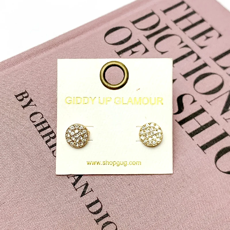 Tiered drop earrings-Rhinestone Circle Stud Earrings in Gold Tone