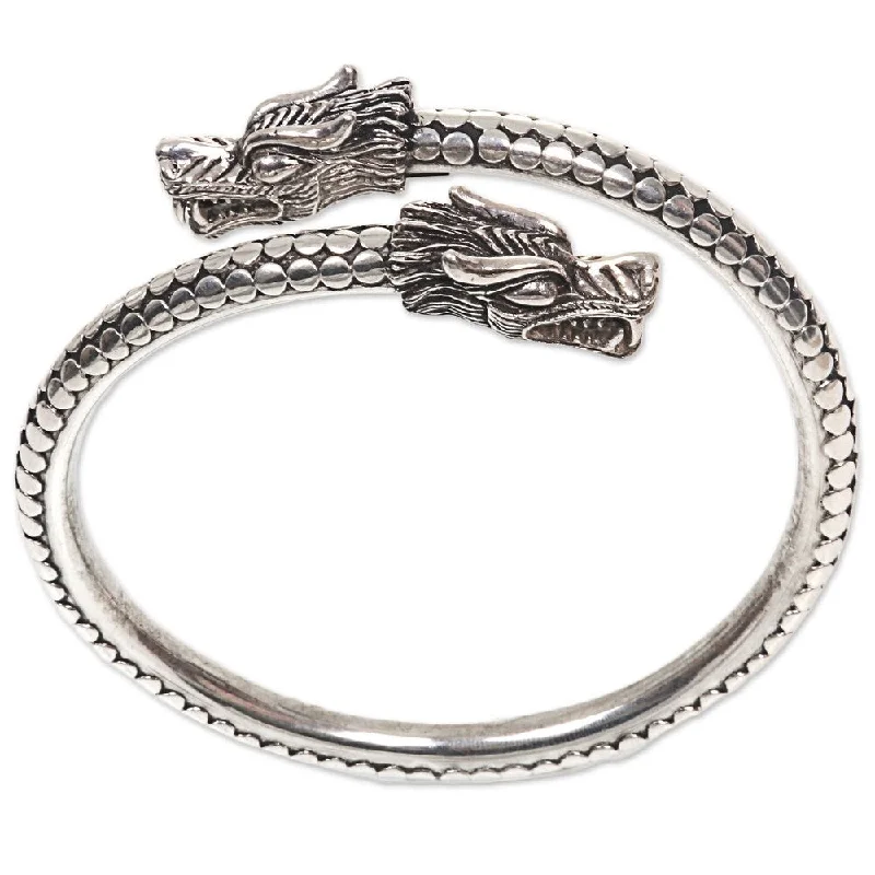 Bright druzy bangles-Handmade Sterling Silver Dragon Guardians Bracelet (Indonesia)