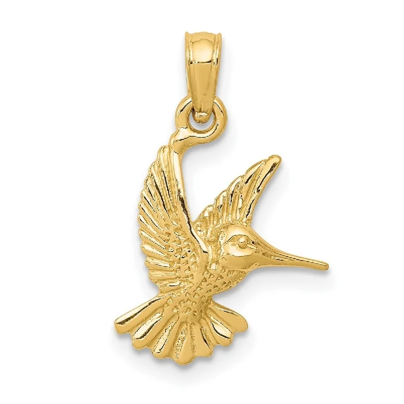 Rustic style necklaces-Curata 14k Yellow Gold 18" 20x13mm Textured Polished Hummingbird Necklace