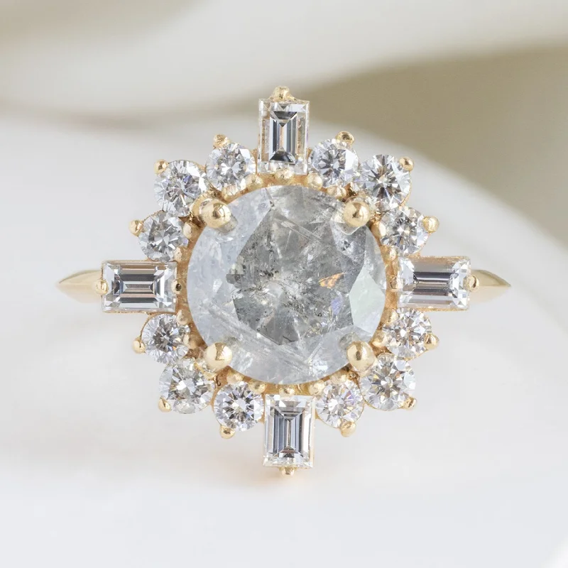 Gothic style engagement rings-The Compass Luxe | 2.03ct Round Salt and Pepper Diamond in 18K Yellow Gold