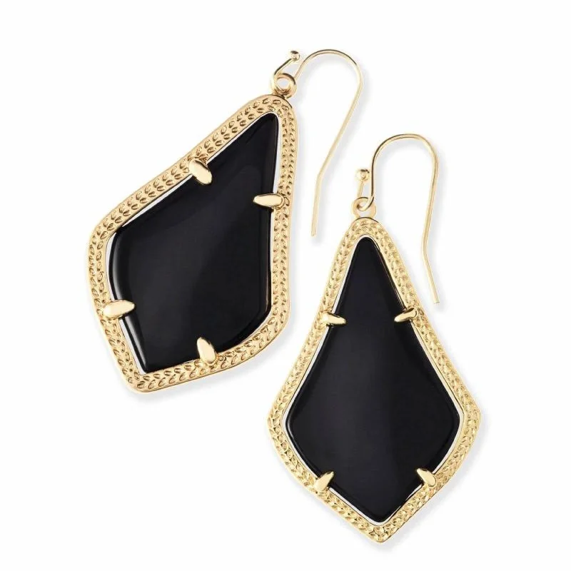 Sea theme earrings-Kendra Scott | Alex Gold Drop Earrings in Black Opaque Glass