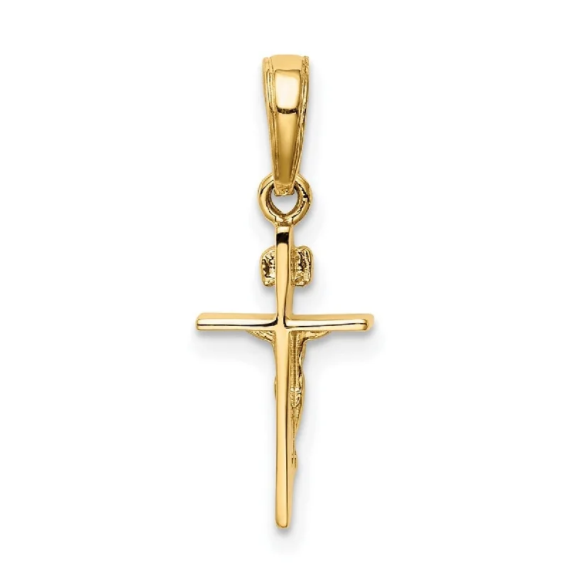 Clean-line necklaces-Curata 14k Yellow Gold Solid 18" Polished Mini Crucifix Pendant Necklace - 14x7mm