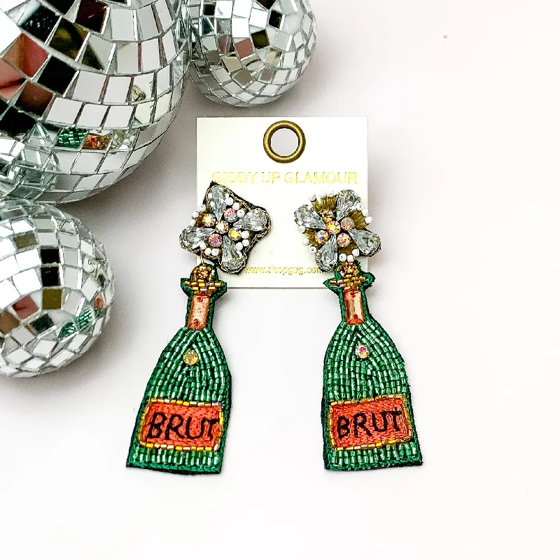 Tiered drop earrings-Bottles of Brut Beaded and Jeweled Earrings