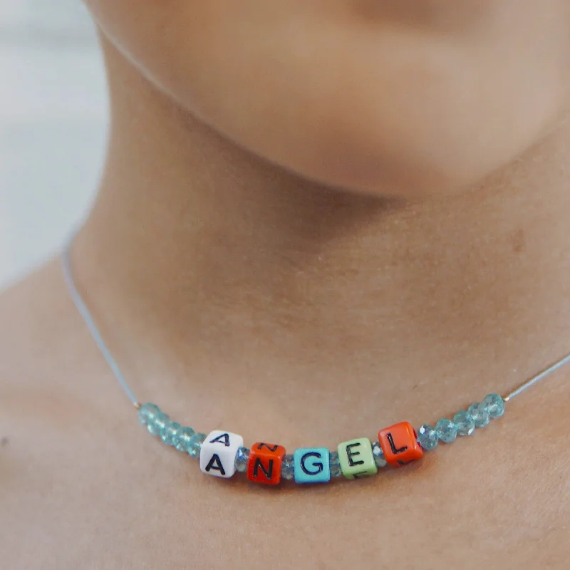 Cultured pearl necklaces-ANGEL LETTERED CHAIN PENDANT NECKLACE