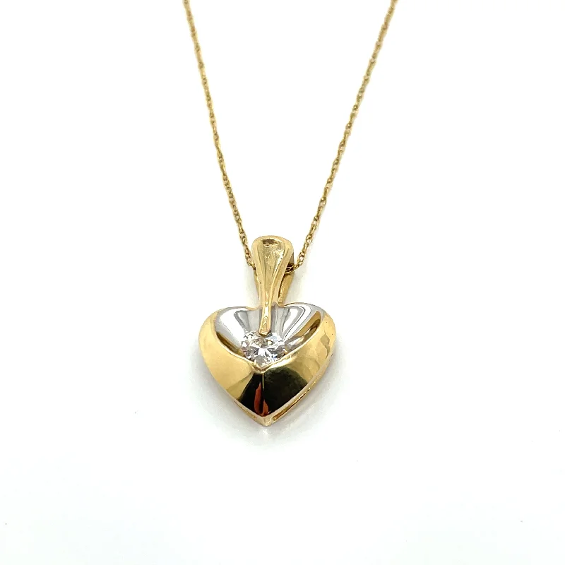 Sapphire stone necklaces-Estate 14k Two Tone Diamond Heart Pendant Necklace