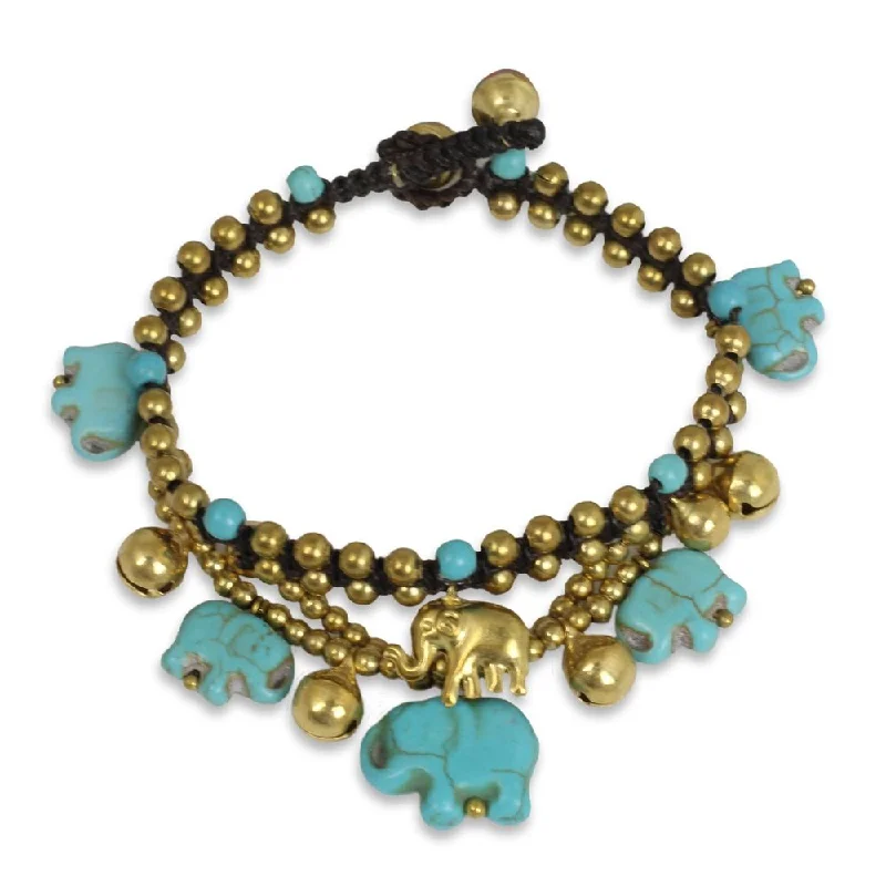 Spinel bangles-Handmade Blue Elephant Brass Calcite Bracelet (Thailand)