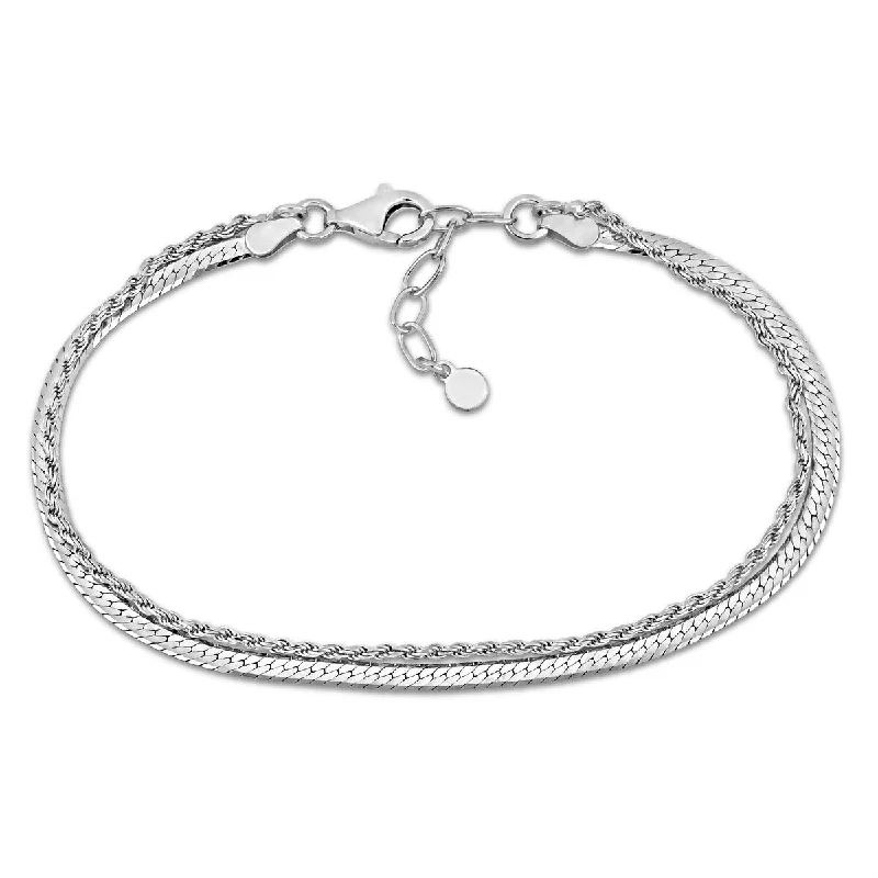 Thick cuff bangles-Miadora 4.5mm Double Strand Herringbone Rope Chain Bracelet Sterling Silver