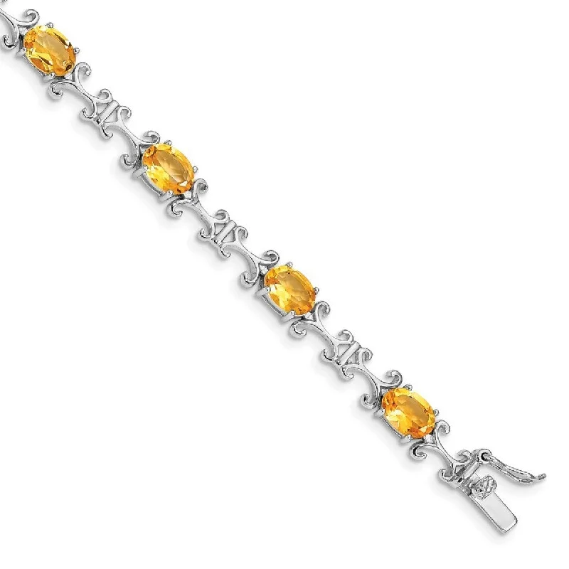 Solid chain bangles-Curata 925 Sterling Silver Polished Box Catch Closure Citrine Oval Bracelet