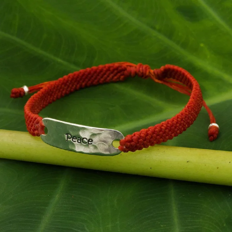 Full crescent bangles-Handmade Peace in Scarlet Sterling Silver Bracelet (Thailand)