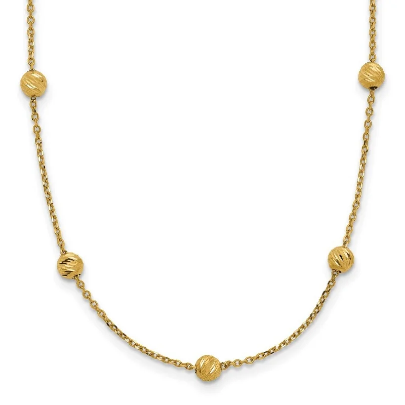 Patina bronze necklaces-Curata 14k Yellow Gold Textured 5mm Beads Station Necklace, 17"